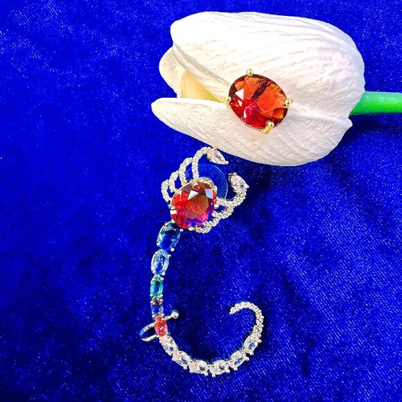 925 Silver Butterfly Ear Cuff Earrings for Women, Gold Purple Cubic Zirconia, Hy - Picture 6 of 6